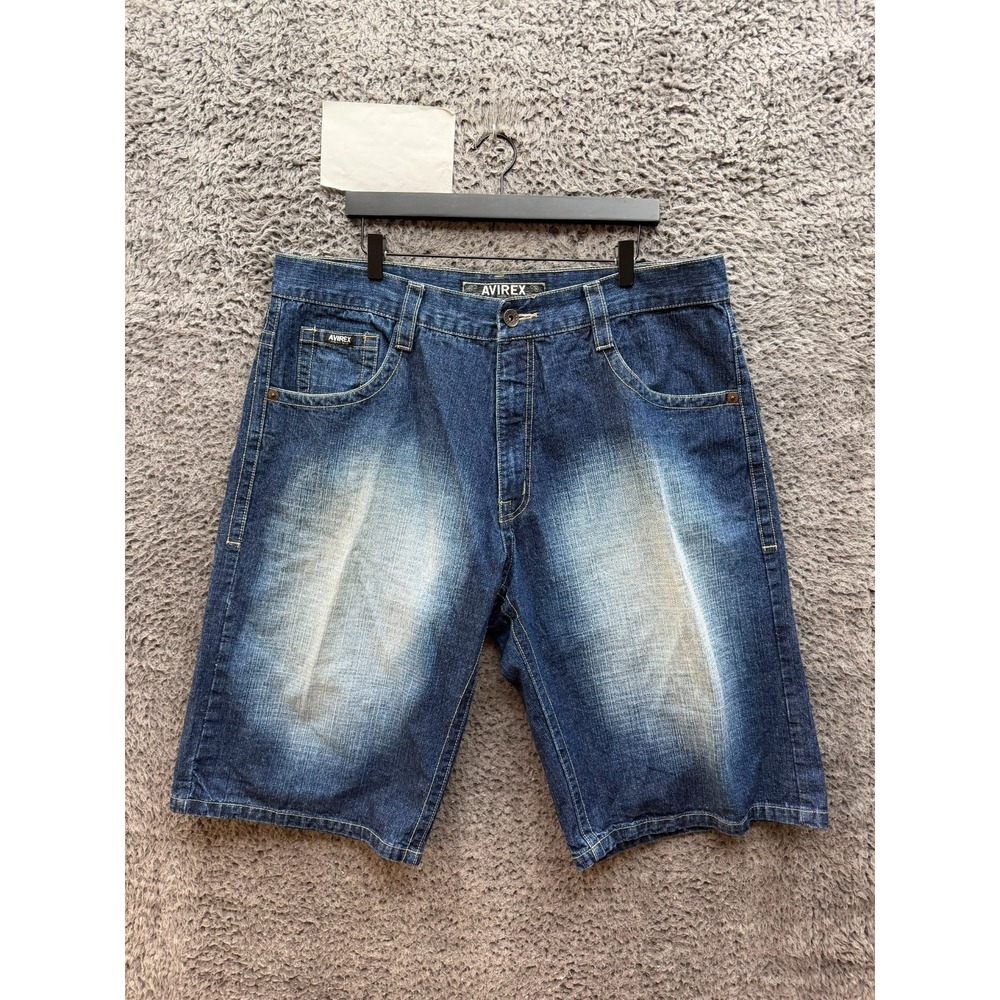 Vintage Y2k Avirex Baggy Denim Shorts Jorts Stone Wash Blue Mens Size 40